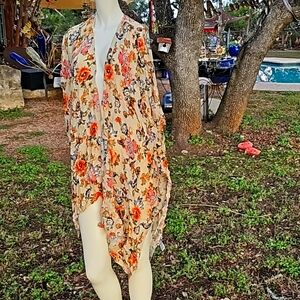 Avenue Zoe orange floral shawl jacket one size